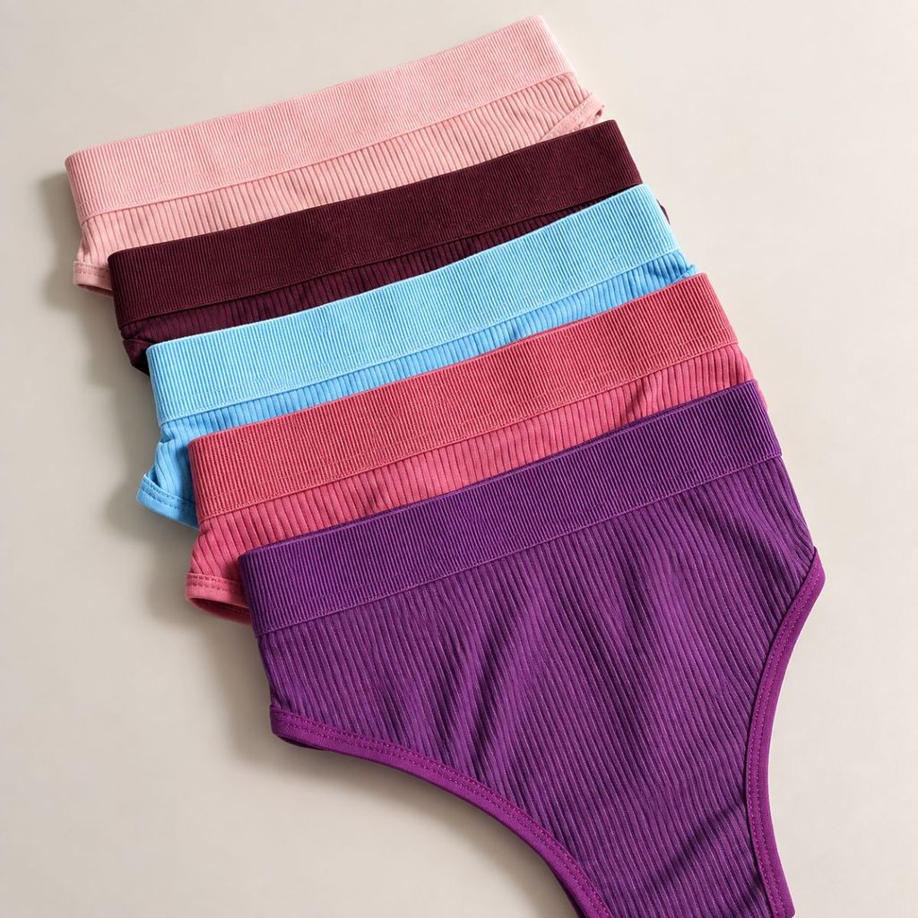 Kit 5 Calcinha Canelada Feminina Confortável Elastico Tanga Básica