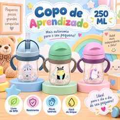 Copo Infantil Com Canudo Retrátil De Silicone 250ml Copo de Aprendizado BPA FREE Anti Vazamento