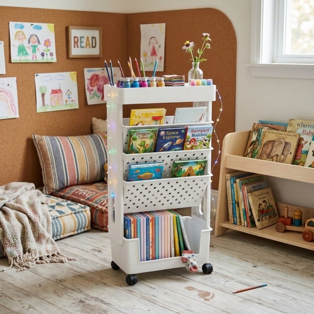 Carrinho Organizador Azuza Estante Prateleira Livros Multiuso Brinquedos Móvel