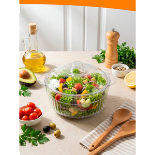Saladeira De Acrílico Bowl Redonda Transparente Pet Recipiente Com Tampa 1L