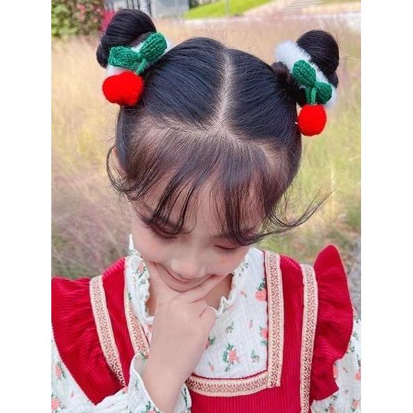 Lã de malha cereja grampo de cabelo bonito doce franja clipe crianças estudante jóias lado mão-malha cereja clipe