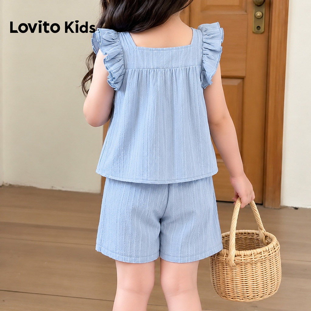Lovito Kids Floral Conjunto Casual de Shorts com Apliques de Babados Azul Primavera/verão para Meninas L186LD218 · foto 2