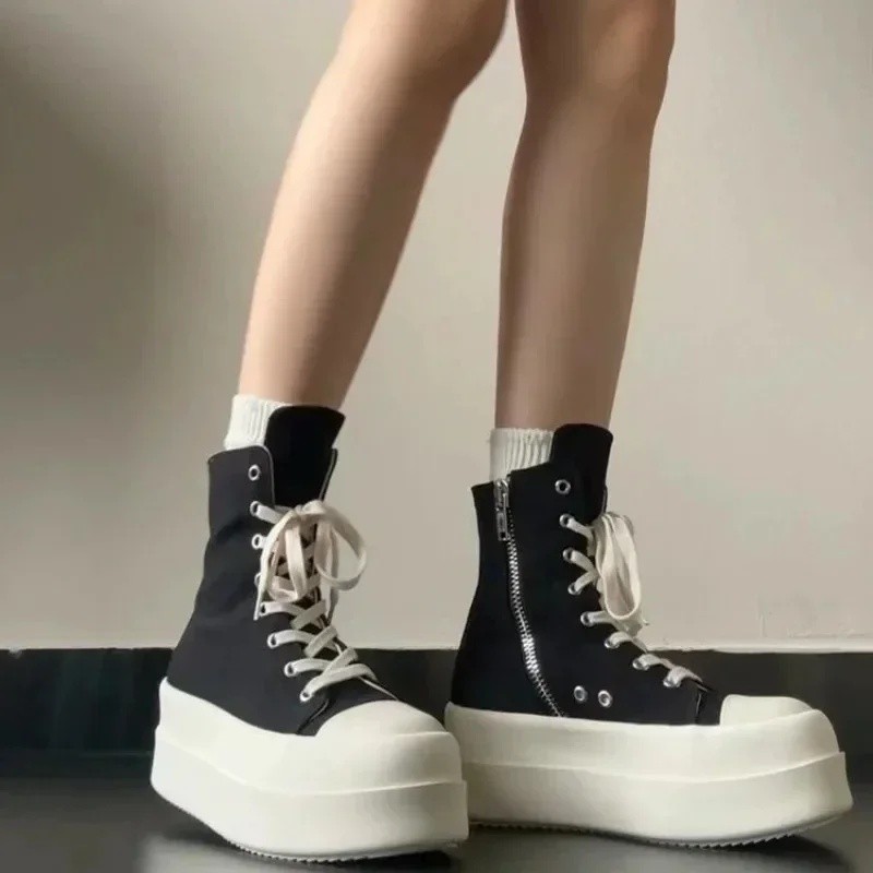 Tênis de cano alto estilo punk para mulher, com plataforma, salto alto, design exclusivo, com cadarço e fecho, ideal par