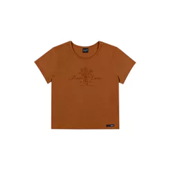 Blusa Juvenil Menina Floral Manga Curta Beats Marrom