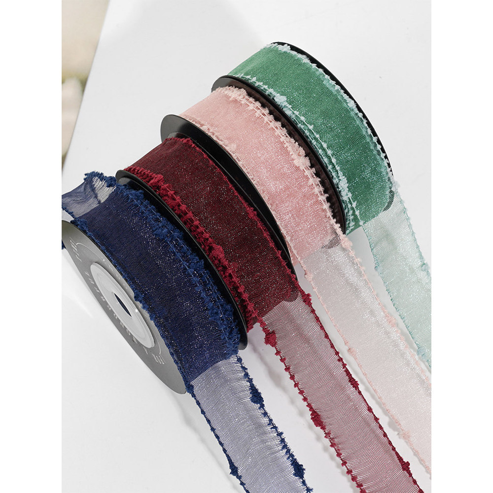 Zhuocai estilo coreano ervilhas bilaterais fio 1.5cm de largura Chiffon transparente buquê fita decoração do bolo arco d