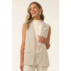 Colete Feminino Alongado Flanelado Marialícia Bege