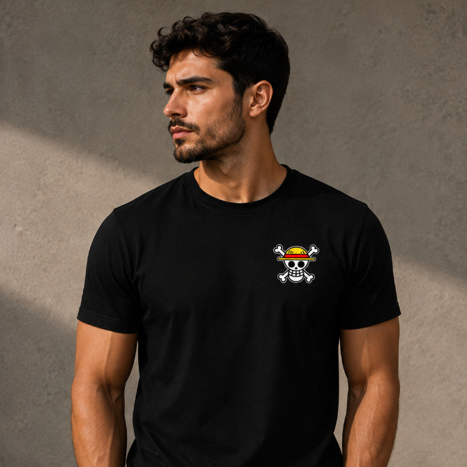 Camiseta One Piece Caveira Masculina 100% Algodão Casual Dia A Dia Trabalho Escola Academia Streetwear Moda Treino