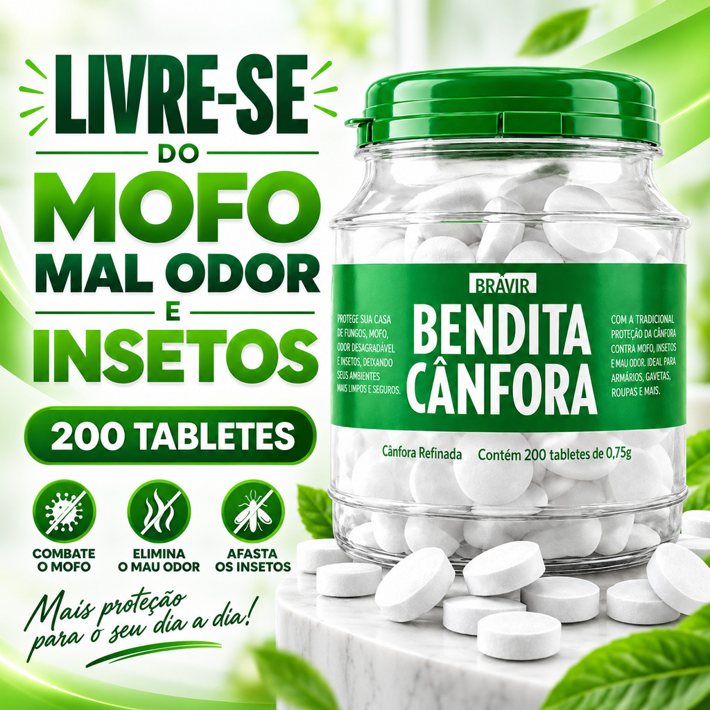 Bendita Cânfora Pote com 200 Pastilhas Aromatizador Elimina Odores Afasta Insetos Multiuso Odorizante