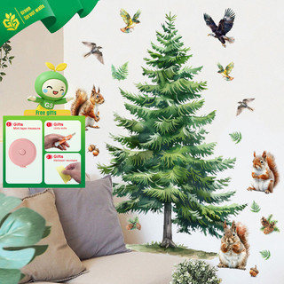 Novo estilo pinho pássaro esquilo adesivo de parede PVC impermeável removível autoadesivo adesivos decorativos sala esta