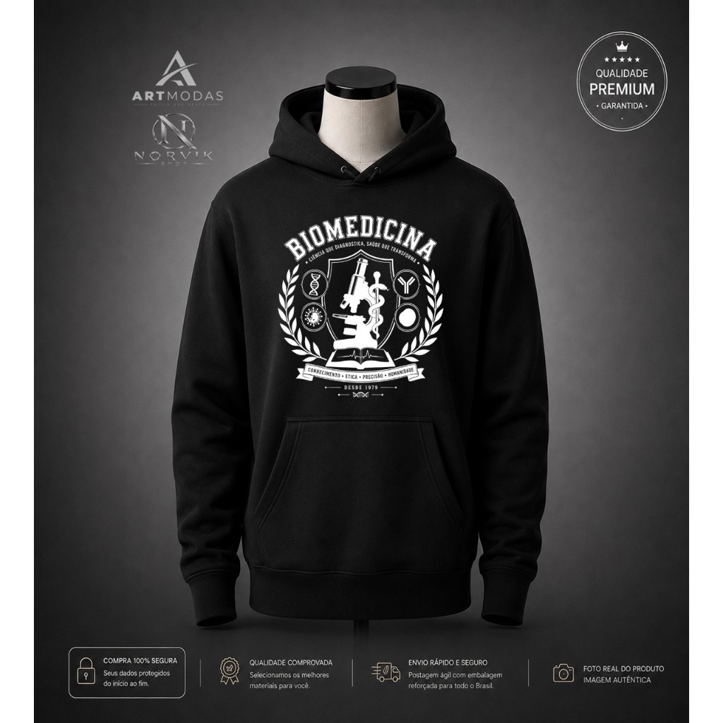 Moletom Canguru Biomedicina Profissão Estampado Curso Unissex Masculino Feminino Estampado Algodão Quentinho Confortável