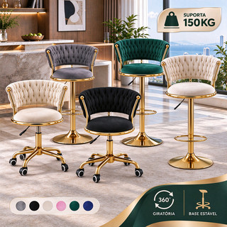 Banqueta Venice Luxo Altura Ajustável, Giratória 360°, Banqueta de Bar para Ilha de Cozinha e Área Gourmet