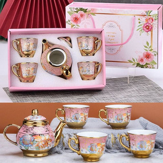 Novo estilo de cerâmica estilo europeu conjunto de chá banhado a ouro xícara de café pote copo celebração do dia do prof