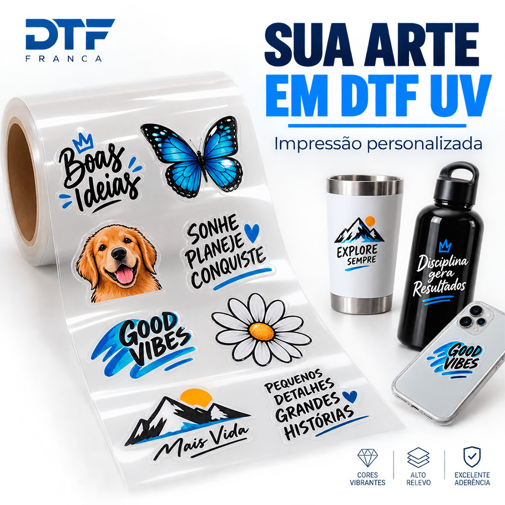 DTF UV Impressão Personalizada para Copos Brindes Potes e Embalagens