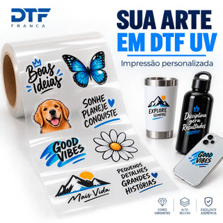 DTF UV Impressão Personalizada para Copos Brindes Potes e Embalagens