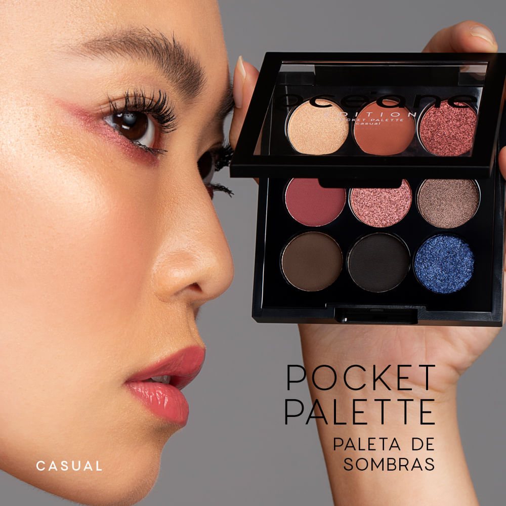 Kit Paleta de Sombras Casual + Mini Brilho Labial Rosa + Lápis para Olhos Preto Océane (3 Produtos)