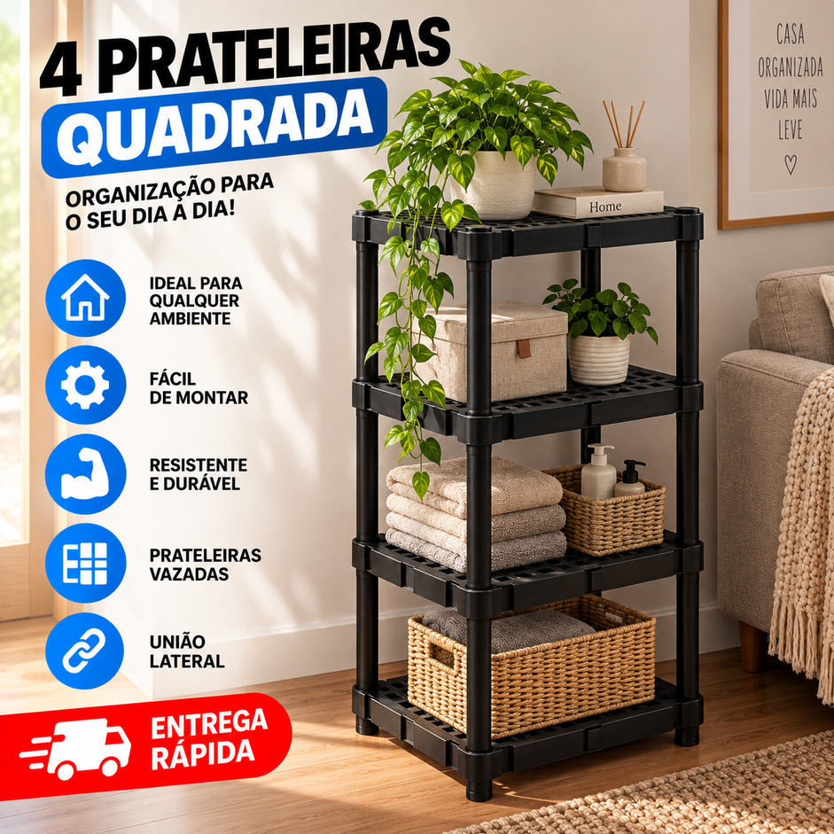 Estante Plástica 3 e 4 Prateleiras Organizador Multiuso Casa Lavanderia