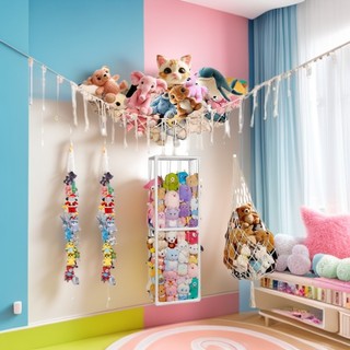 Corda de pendurar para organizar brinquedos de pelúcia, saco de rede triangular para organização, organizador para quart