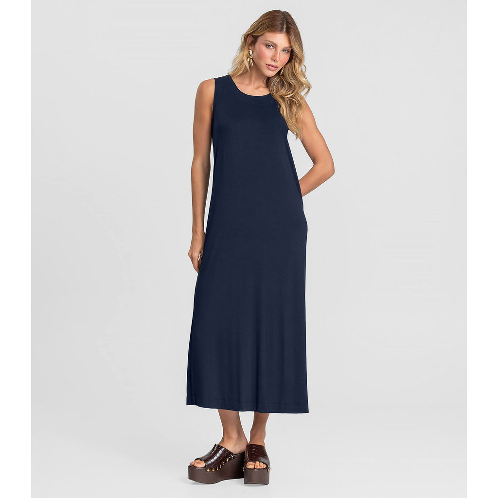 Vestido Midi Feminino em Malha Visco Dianna Azul