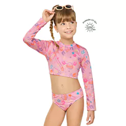 Conjunto de Praia Menina Infantil Proteção UV Elian Rosa