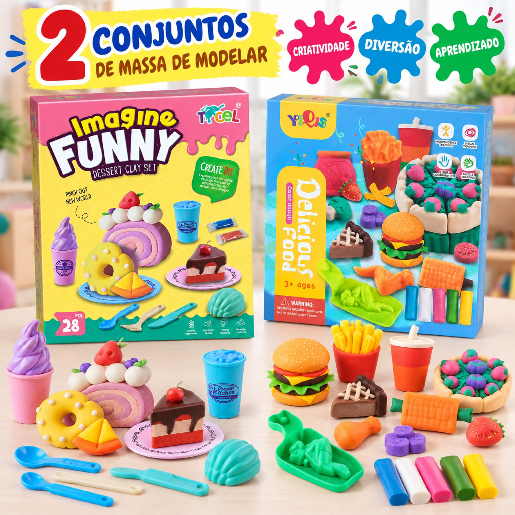 Kit Massa de Modelar Infantil Massinha com Acessórios Comidinhas Criativas Brinquedo Educativo