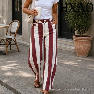 Calças Jeans Femininas HXAO, Calças Jeans Listradas Baggy Y2K de Verão, Calças Jeans de Perna Reta Balão, Estilo Streetw