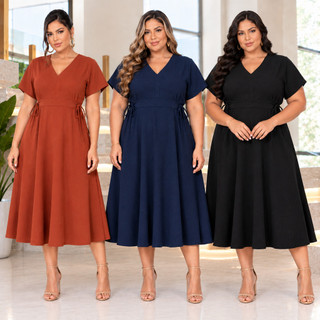 Vestido Feminino Moda Evangélica Tecido Duna Soltinho Feminino Amarração Regulação Ajuste Lateral Verão Elegante Casual