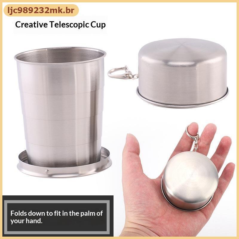 [MYBR] Copo Dobrável Compacto De Aço Inoxidável Caneca Portátil Com Chaveiro Para Bapaing Aventuras Ao Ar Livre [WELL]