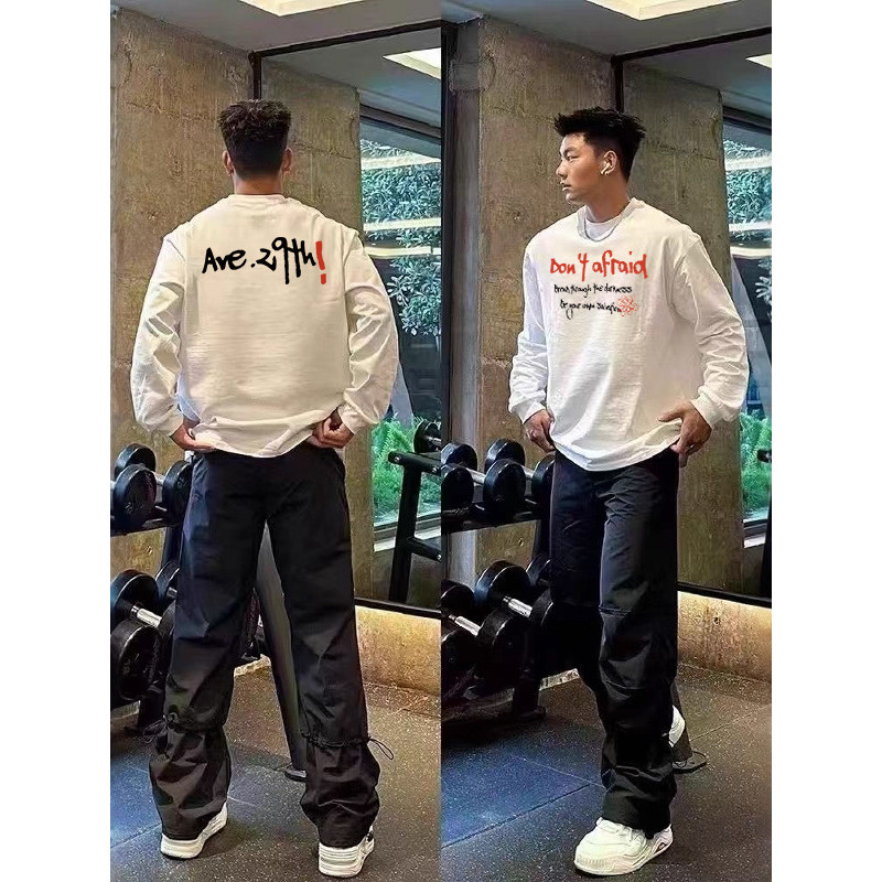 2026 primavera outono street Wear estilo americano rua flor carta impressão de manga comprida camiseta masculina jogo in