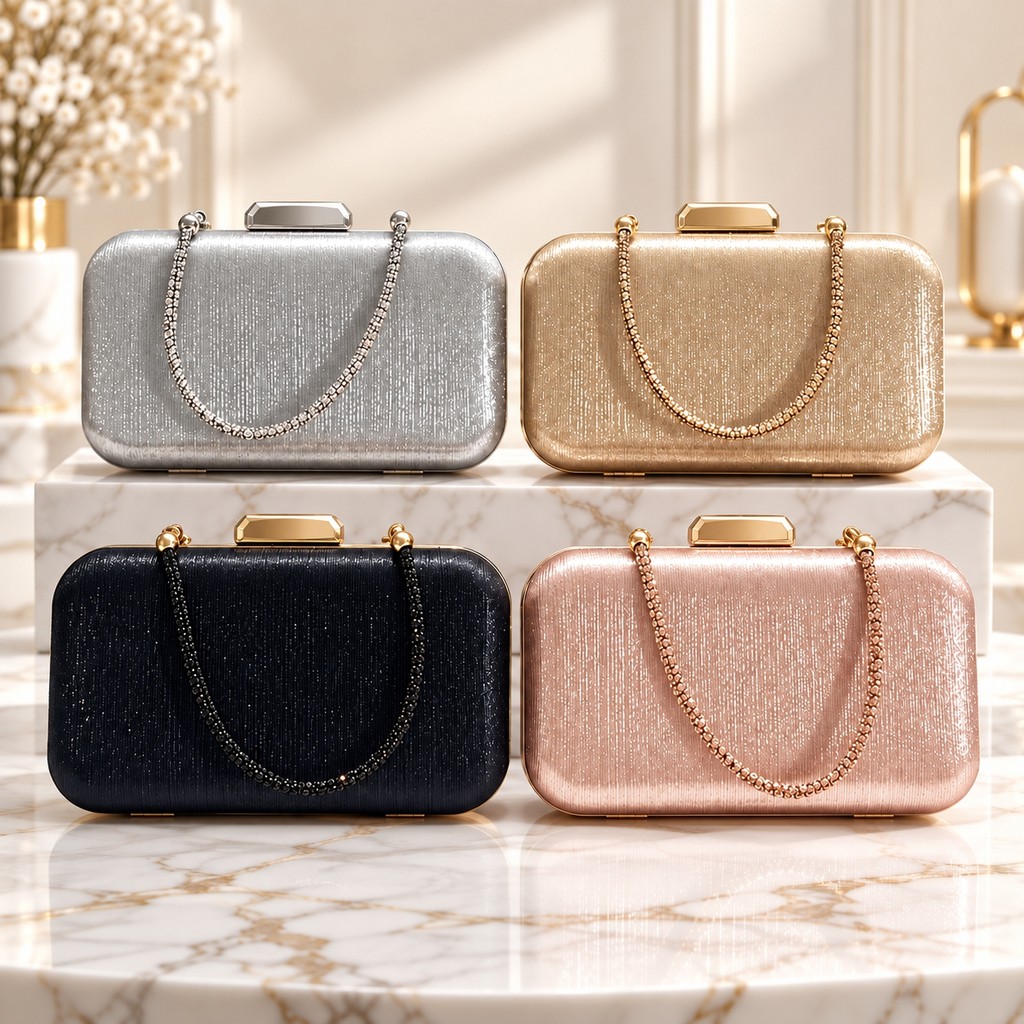 Bolsa Clutch Feminina de Festa Luxo com Brilho e Alça de Mão para Casamento e Formatura Eventos Madrinhas