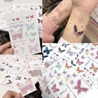 Crayon tatuagem artista Co-marca colorido borboleta tatuagem adesivos à prova dwaterproof água duradouro ins colorido fa