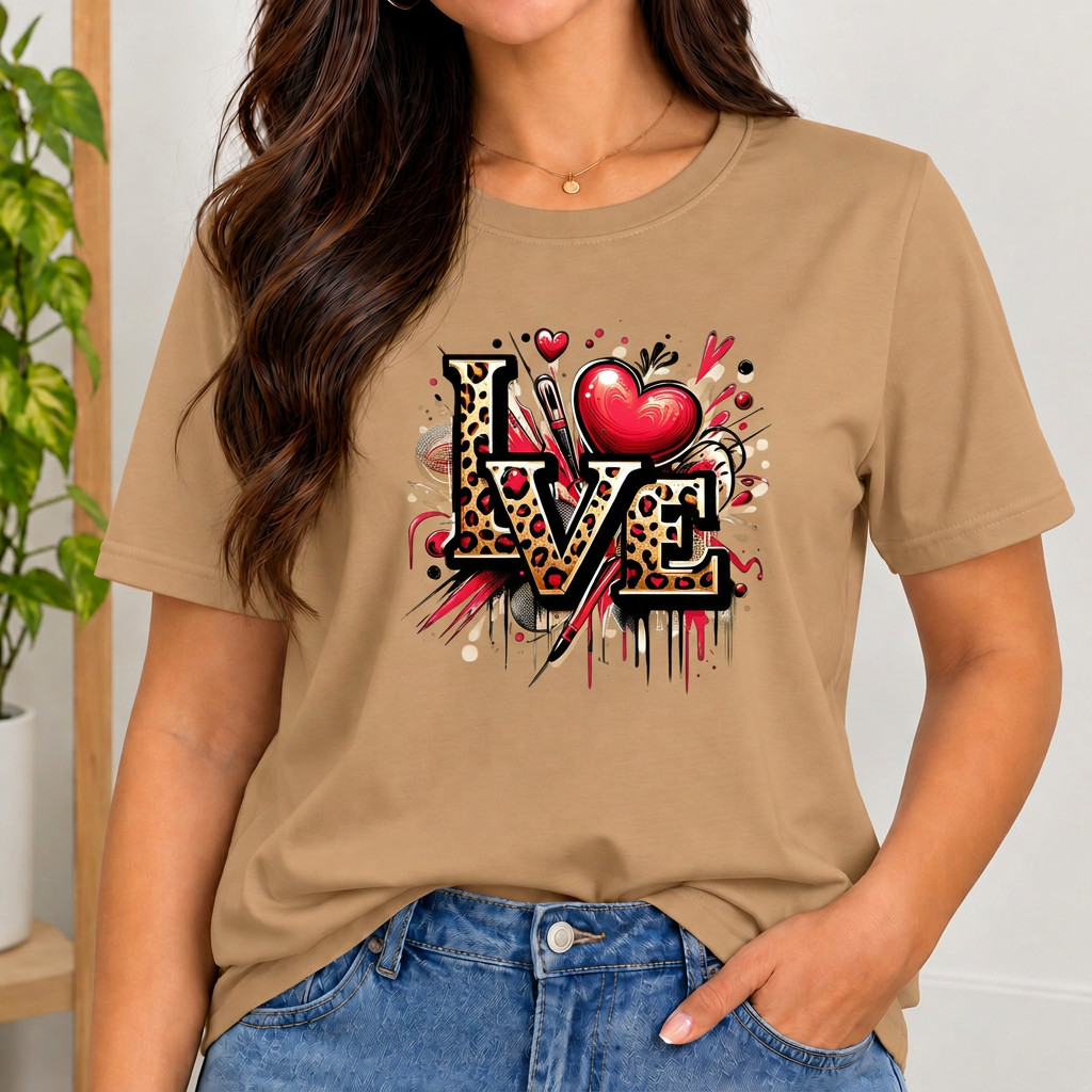 T-shirt Feminina Estampada Love Coração Algodão Camiseta Casual Estilosa