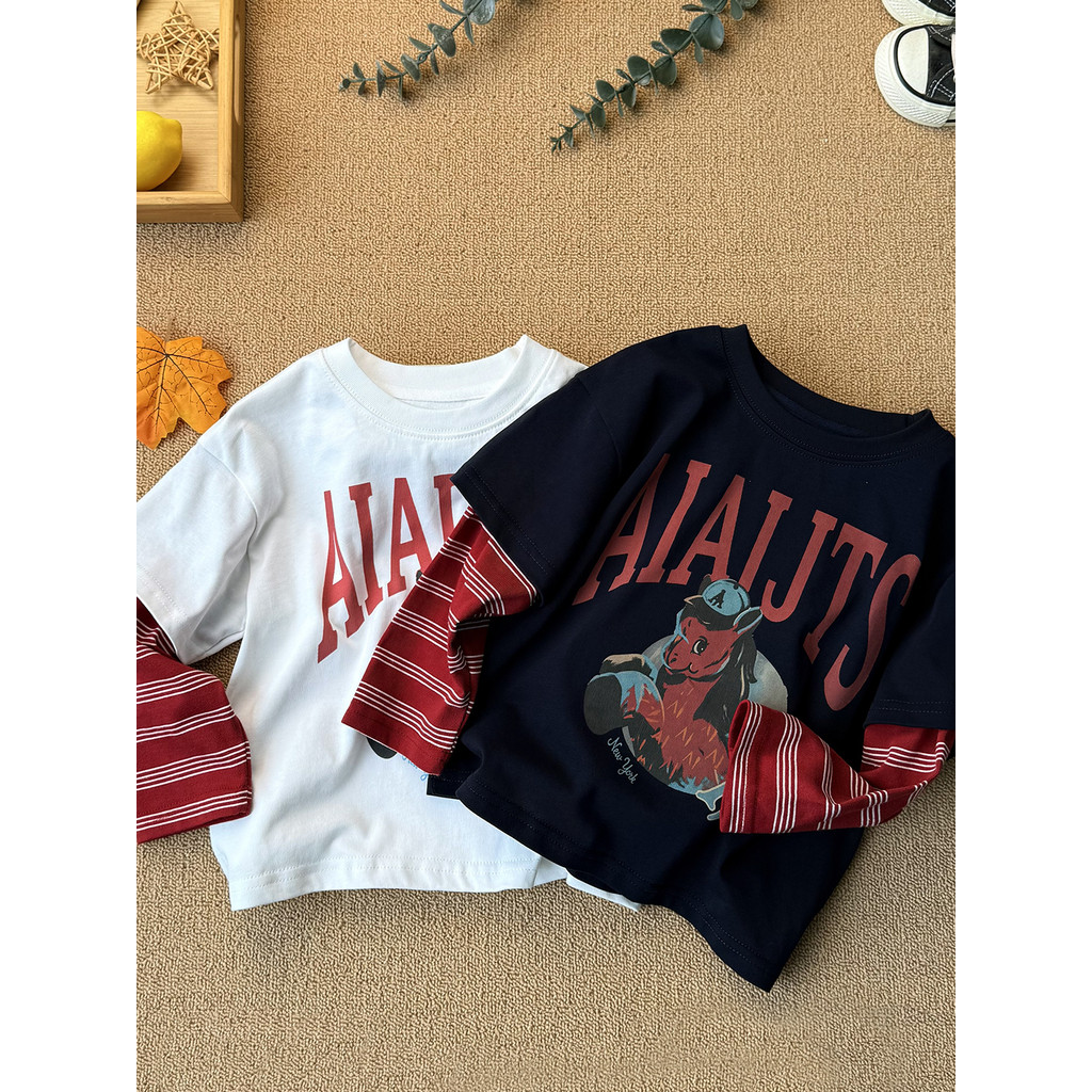 Meninos primavera outono camiseta de manga comprida 2026 novo estilo moda crianças início do outono versão coreana topo 