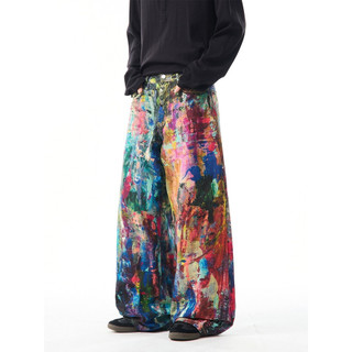 Novas calças de ganga femininas para o verão, estilo retro americano, cintura média e alta, estampa de grafite, corte re