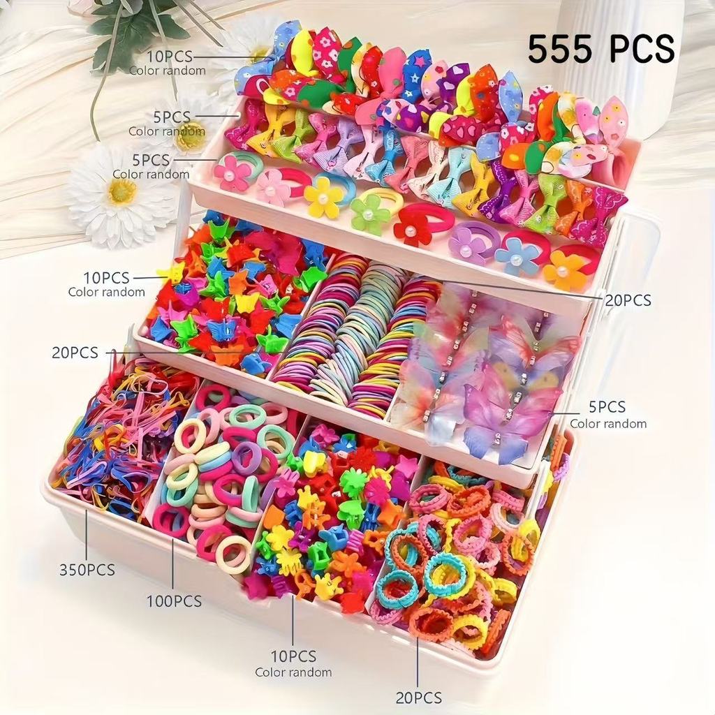 Conjunto de acessórios de cabelo infantil: prendedores, elásticos e presilhas, em caixa de presente, estilo princesa, pa
