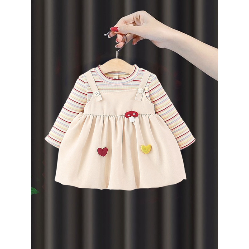 Meninas de manga comprida falso de duas peças 2026 primavera outono novo estilo crianças estilo ocidental vestido de alç