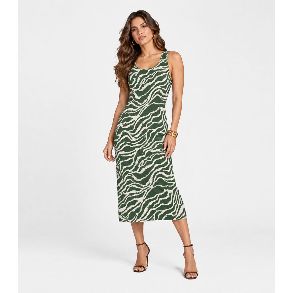 Vestido Midi Em Viscose Creponada Infinita Cor Verde