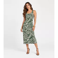 Vestido Midi Em Viscose Creponada Infinita Cor Verde