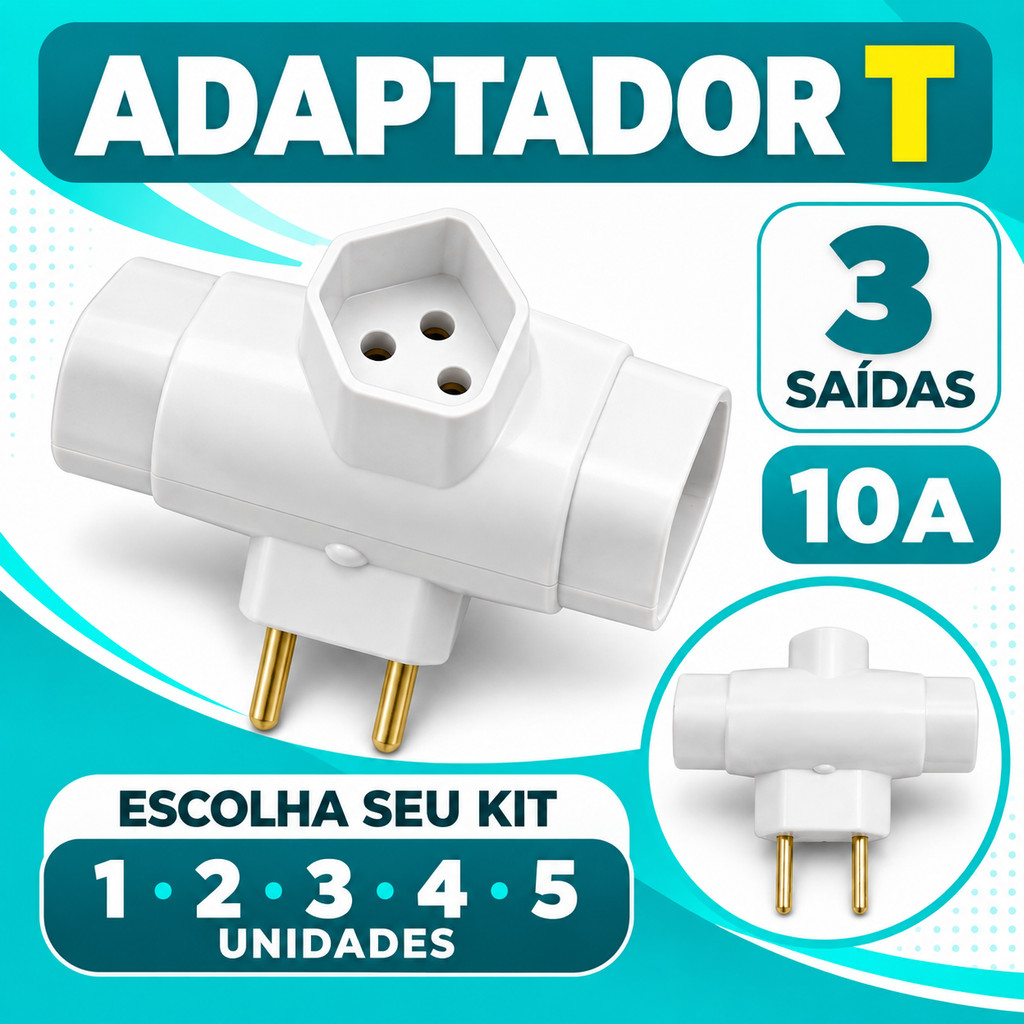 Adaptador de Tomada Triplo DNA 10A Branco Kits 1 a 5 Unidades