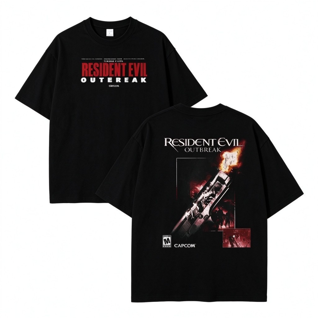Camiseta Unissex Premium de Algodão Estampa Jogo Resident Evil Outbreak Preta Estilo Retrô Para Uso Casual Passeios E