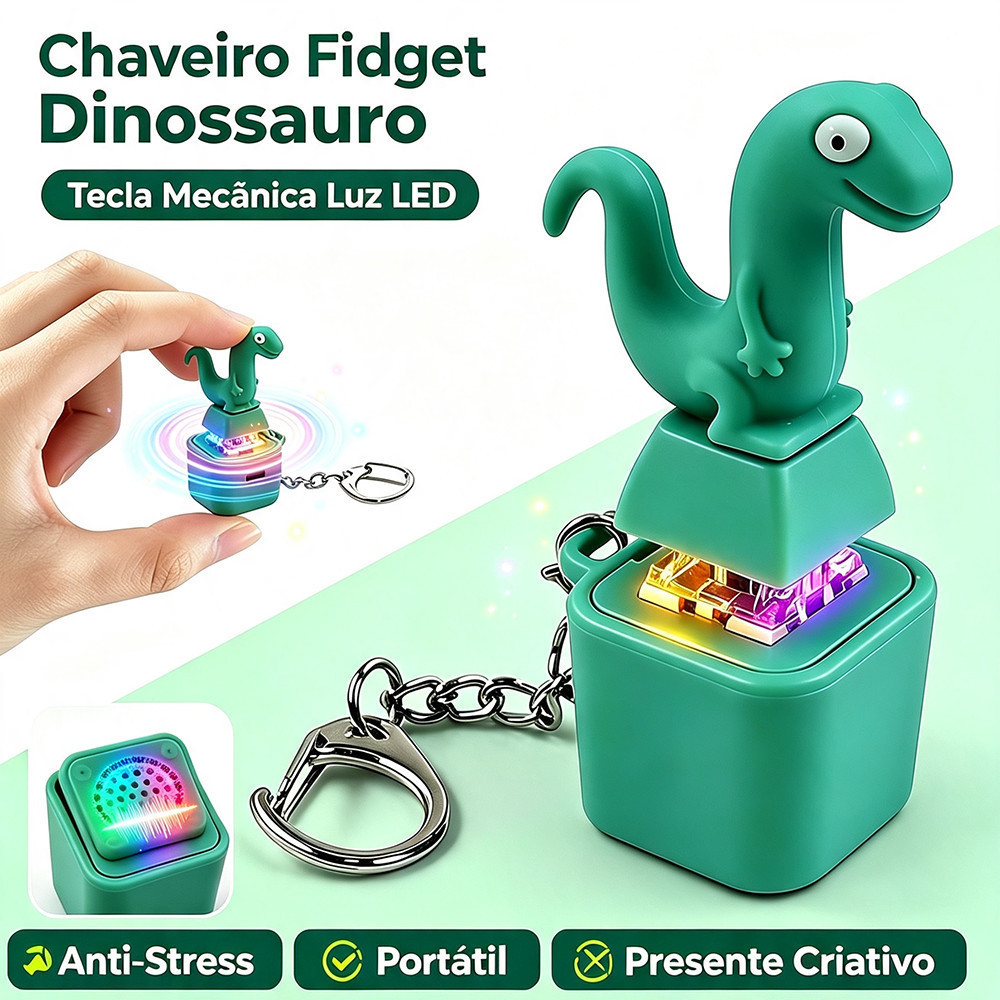 Chaveiro Brinquedo Anti-Stress Dinossauro Tecla Mecânica Fidget Clicker Alívio De Ansiedade Para Mochila E Chaves