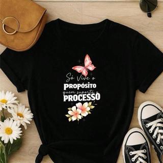Camiseta Feminina 100% Algodão Linda Estampa Borboleta Frase Motivacional Confortável