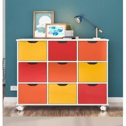 Nicho Organizador Infantil Livreiro Multiuso com 9 Gavetas e Rodízios 108cm Doce Sonho Colorido/Bran