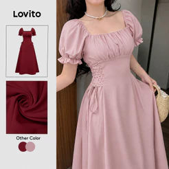 Lovito Vestido Elegante Rosa Com Amarração Nas Costas Estilo Y2K Para Mulheres Para Primavera/verão DRK9P1D371