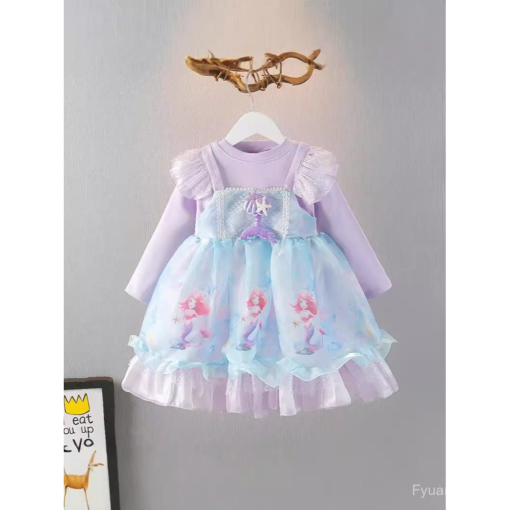 Crianças roupas de comércio exterior meninas outono vestido de princesa 2025 crianças dos desenhos animados sereia vesti