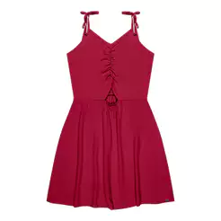 Vestido Juvenil Menina Com Franzido Beats Vermelho