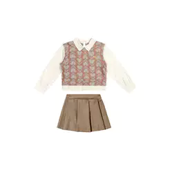 Conjunto Infantil Menina Colete Corações Colorittá Bege