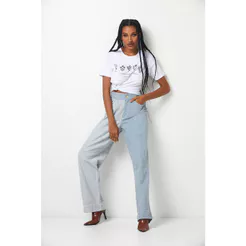 Calça Jeans Feminina Wide Leg Délavé Planet Girls Jeans Claro