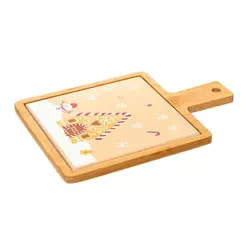 Conjunto 2 Peças Tábua com Bandeja Encanto de Natal para Servir Petiscos Frios e Doces na Ceia e Decorar a Mesa Natalina