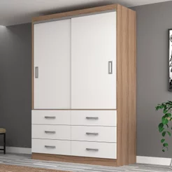 Guarda Roupa Casal 2 Portas de Correr 6 Gavetas Veneza Premium Yescasa Marrom/Demolição/Branco Demolição/Branco