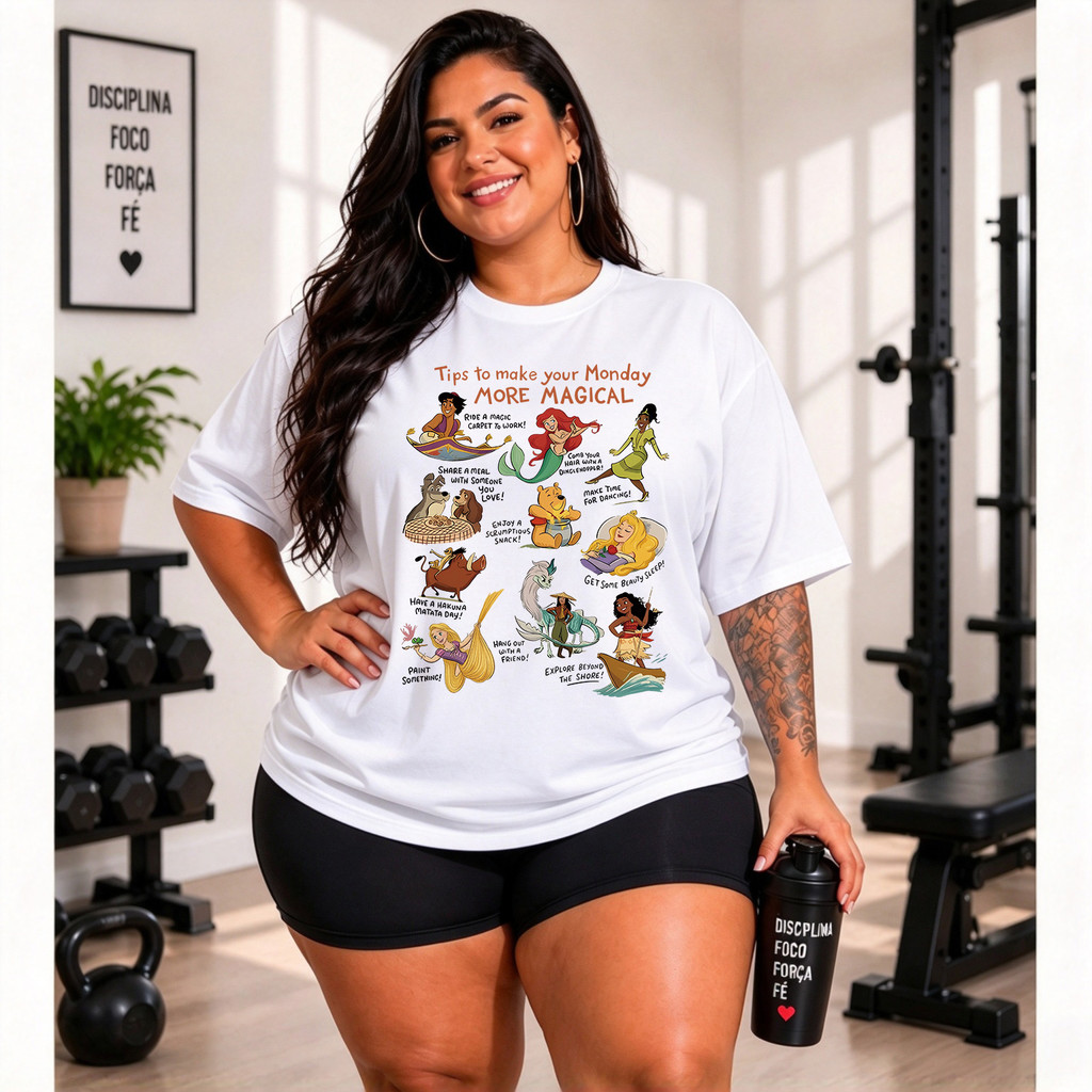 [Camiseta Premium em Algodão Puro] MOMO Personagens Disney Tema Dia Mágico Divertido Feminina Manga Curta Estampa P-G3
